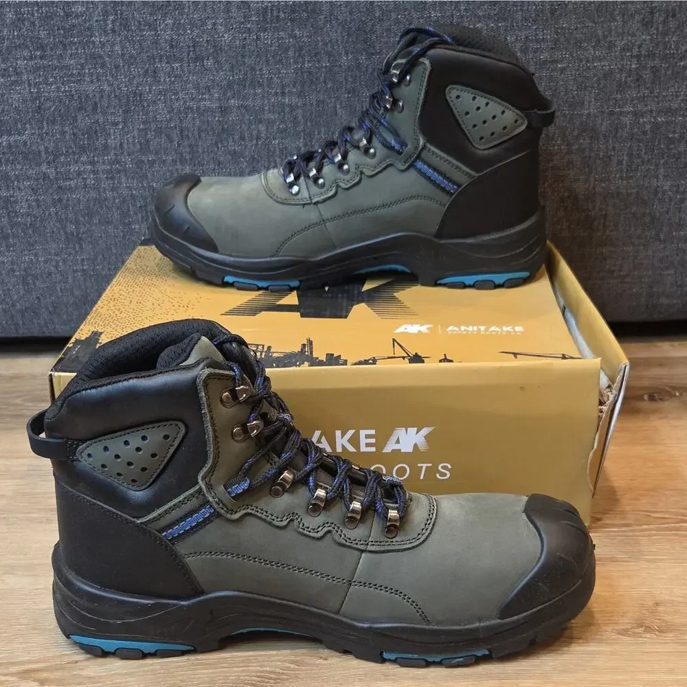 AK Anitake Steel Toe Work Boots Gray Men's Size 12 Slip & Oil Resistant Safety
